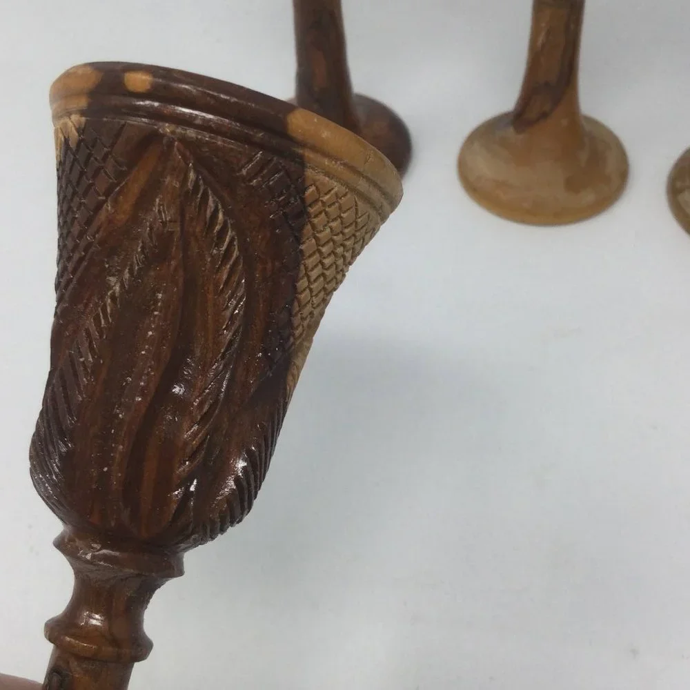 4 Vintage Wood Hand Carved Goblets Small